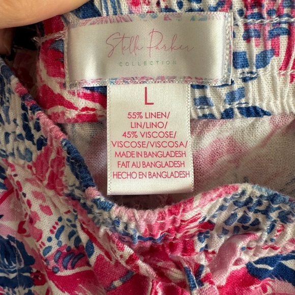 Stella Parker pink floral linen blend wide leg crop pants size L - Picture 4 of 4